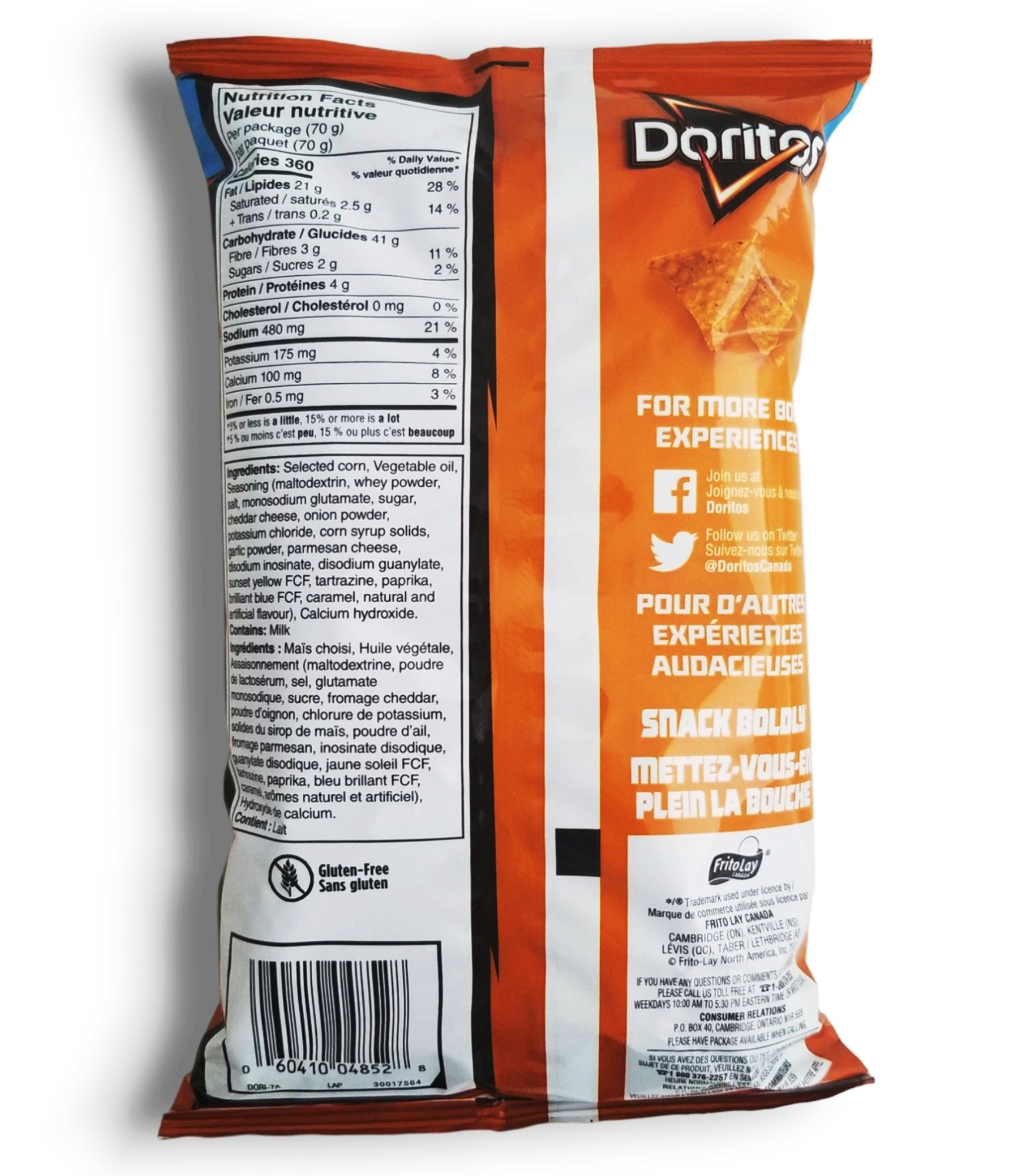Doritos Zesty Cheese Tortilla Chips 70g single bag – back view