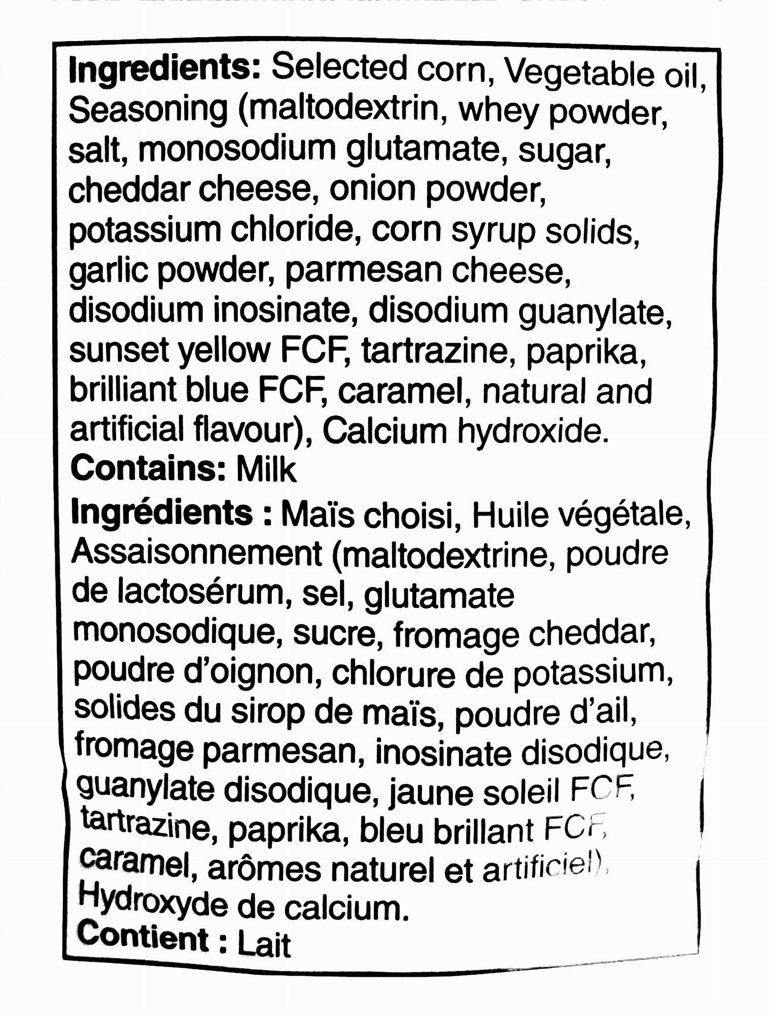 Doritos Zesty Cheese 70g – ingredient list