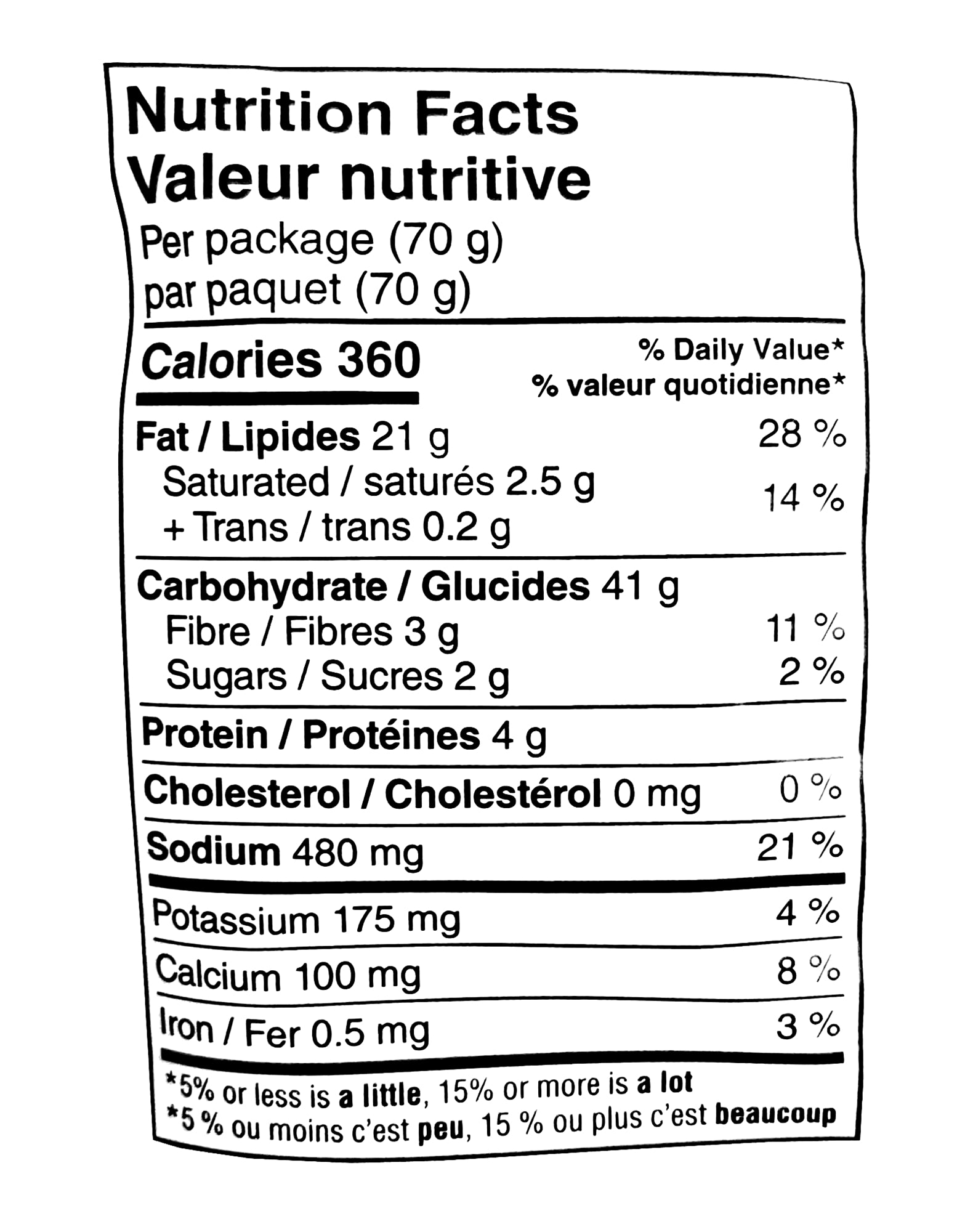 Doritos Zesty Cheese 70g – nutrition facts panel