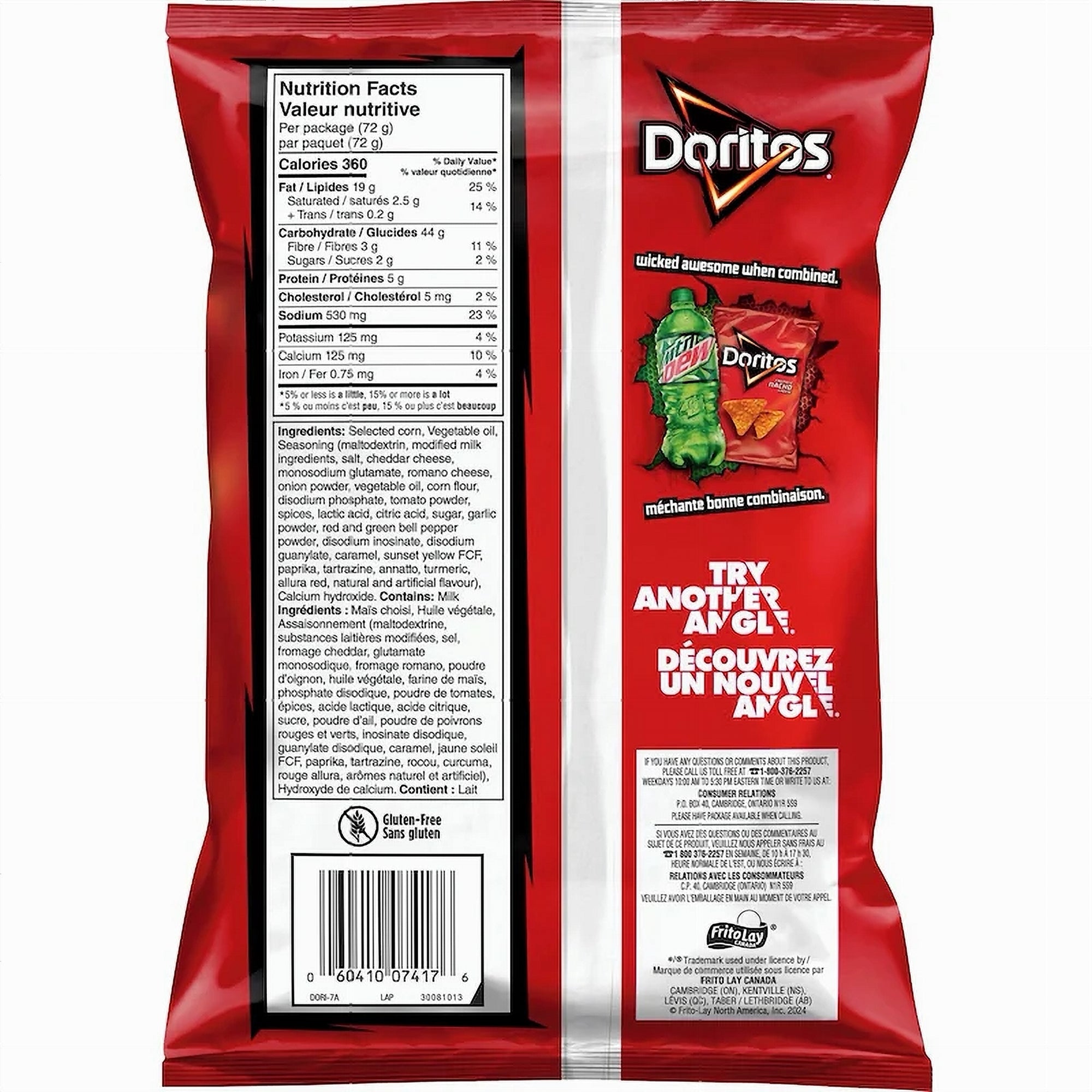 Doritos Nacho Cheese 72g bag back view
