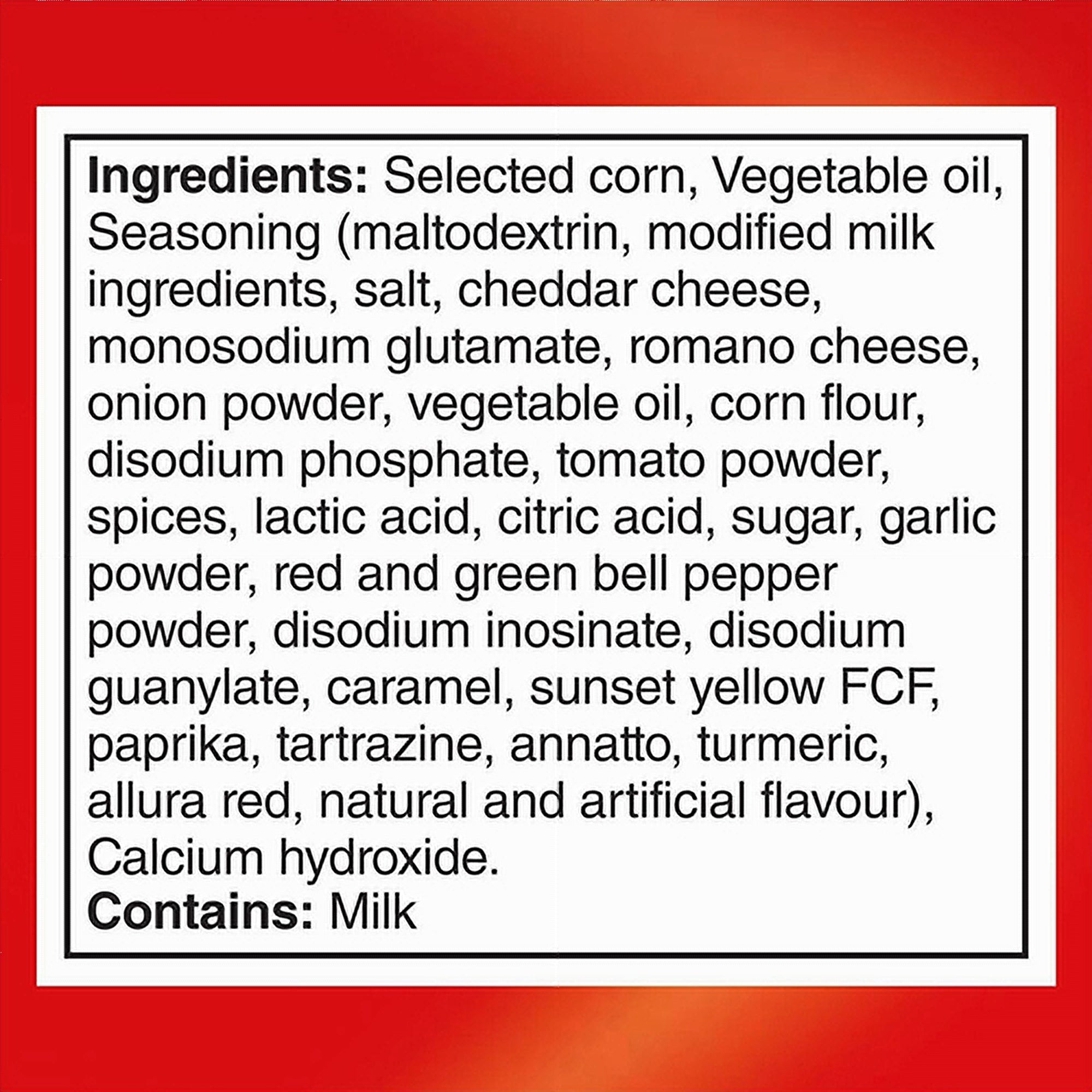 Doritos Nacho Cheese 72g ingredients label