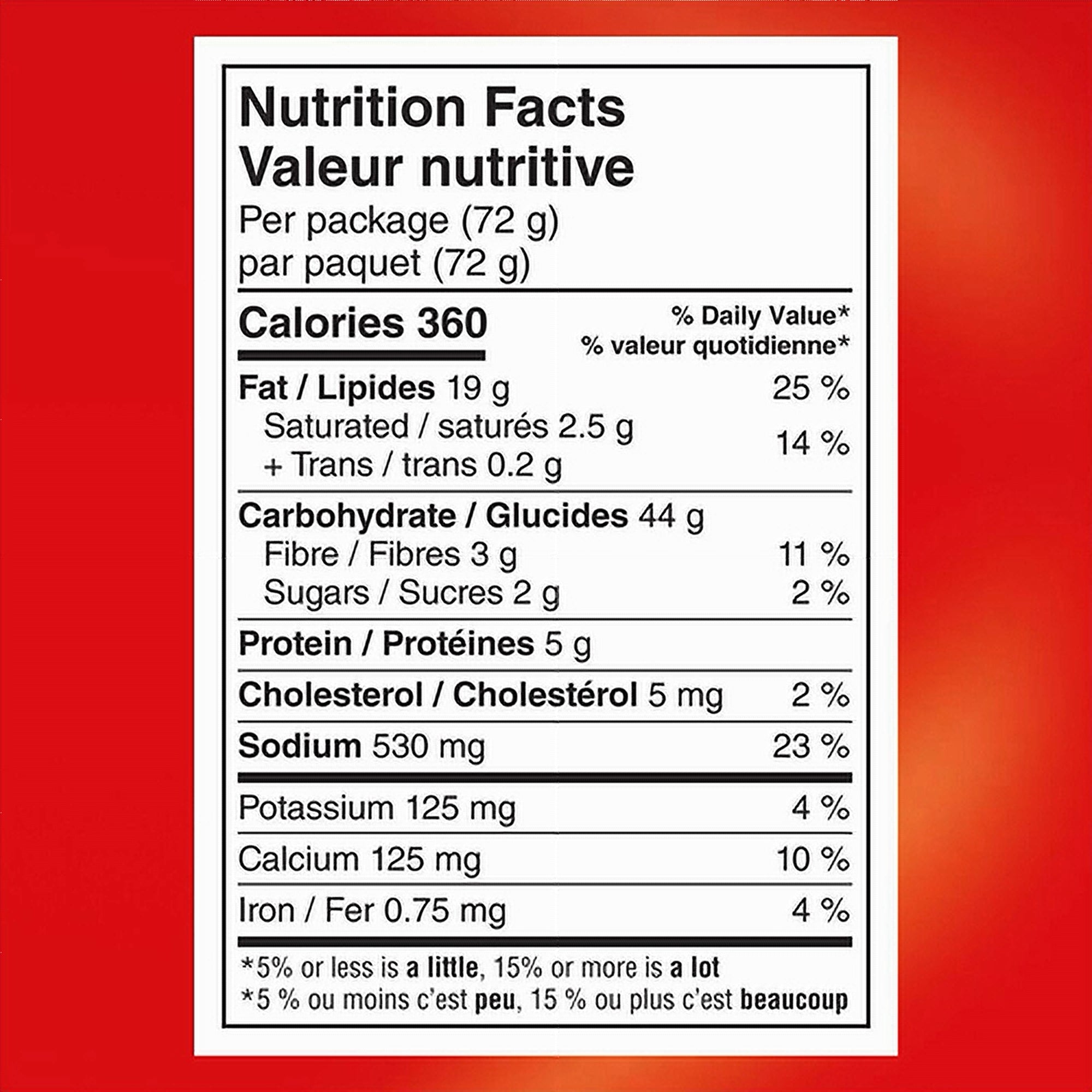 Doritos Nacho Cheese 72g nutrition facts panel