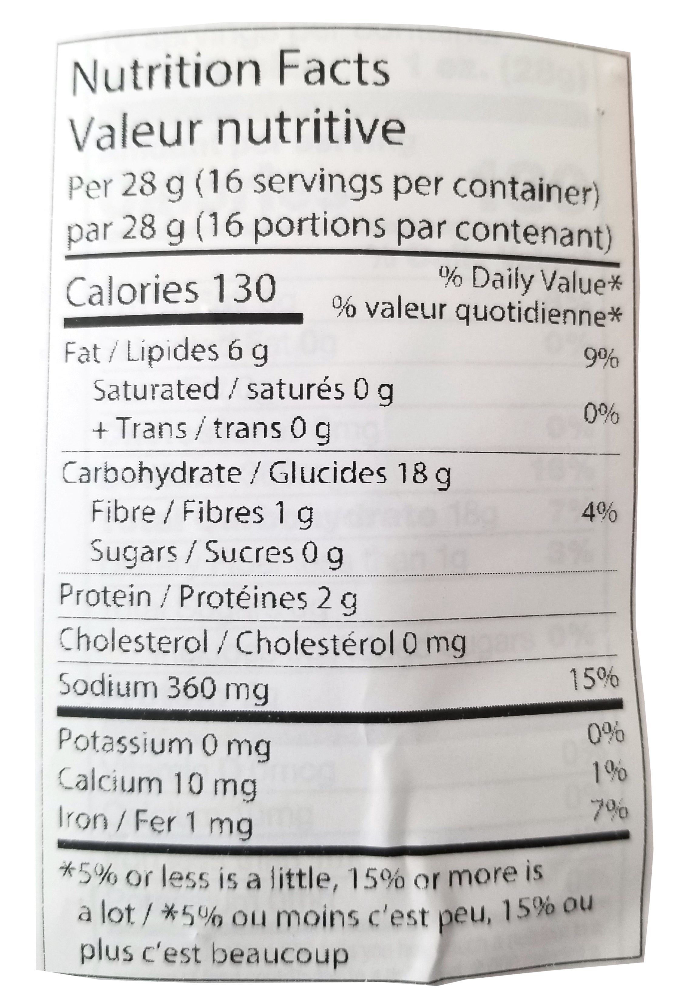 Dot's Cinnamon Sugar Homestyle Pretzel Twists, 454g, nutrition label.