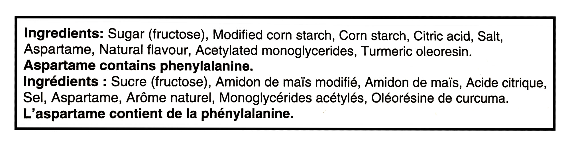 List of ingredients for Dr. Oetker Shirriff Light Lemon Pie Filling & Dessert Mix, 105g with a black border