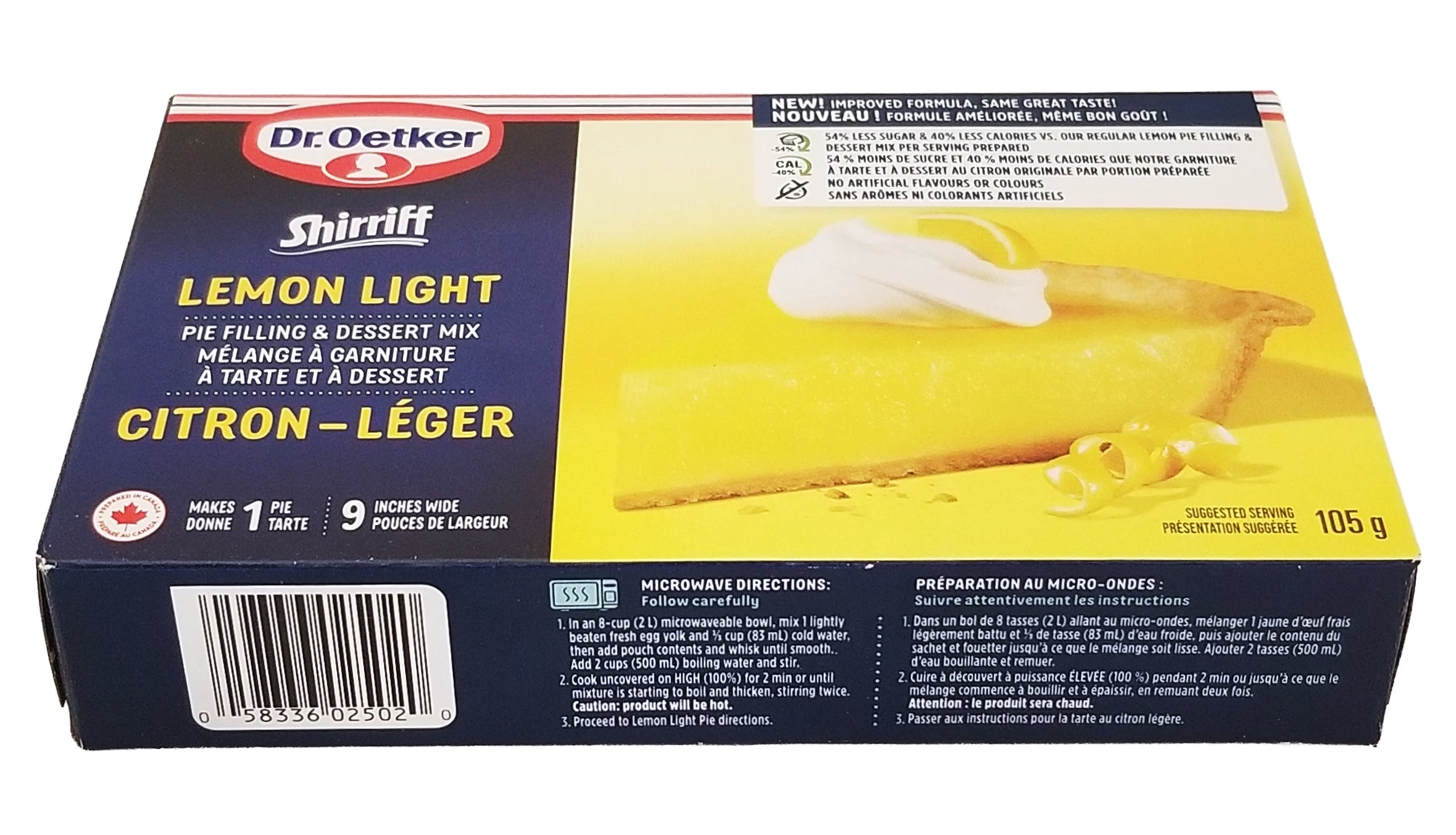 Box of Dr. Oetker Shiffit Lemon Light dessert mix, 105g on a white background