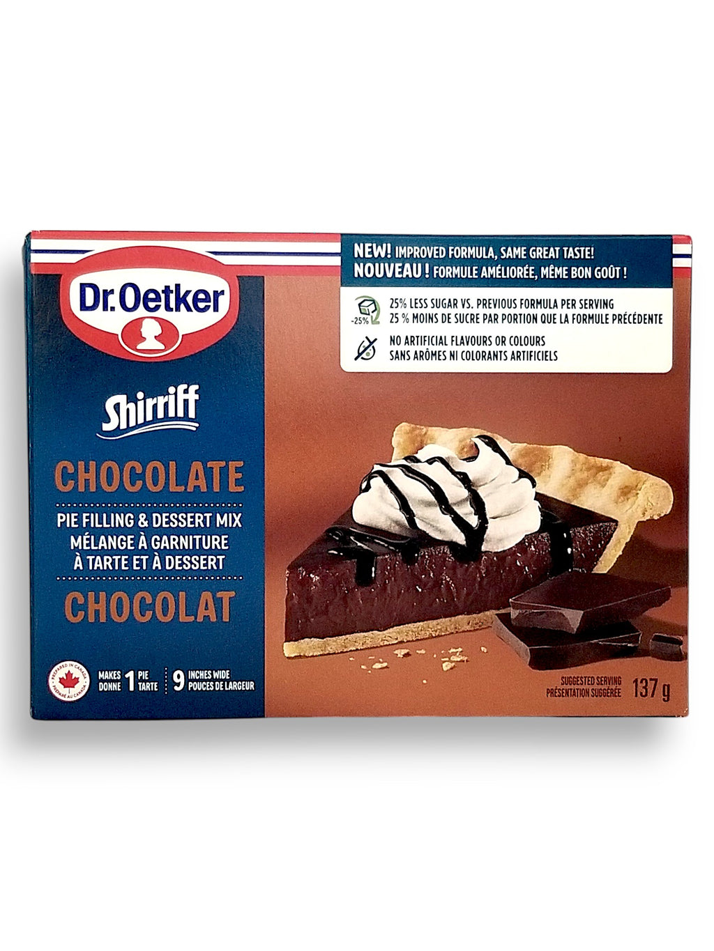 Dr. Oetker Shirriff Chocolate Pie Filling & Dessert Mix, 137g/5.6 oz. - Front Of Box