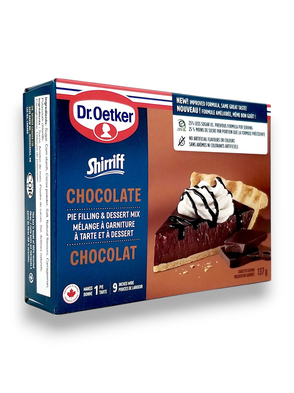 Dr. Oetker Shirriff Chocolate Pie Filling & Dessert Mix, 137g/5.6 oz. - Right Side Of Box