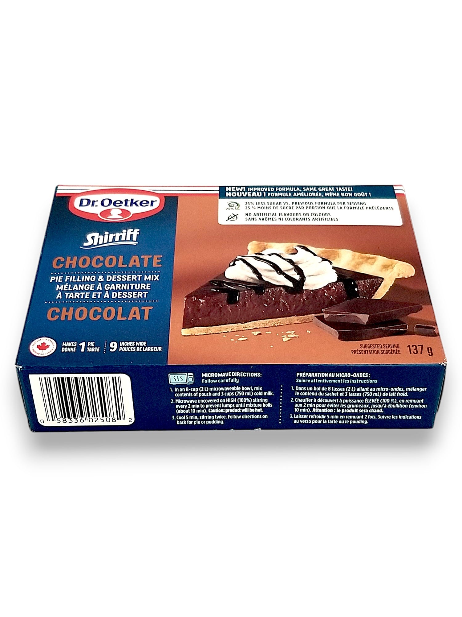 Dr. Oetker Shirriff Chocolate Pie Filling & Dessert Mix, 137g/5.6 oz. - Bottom Of Box