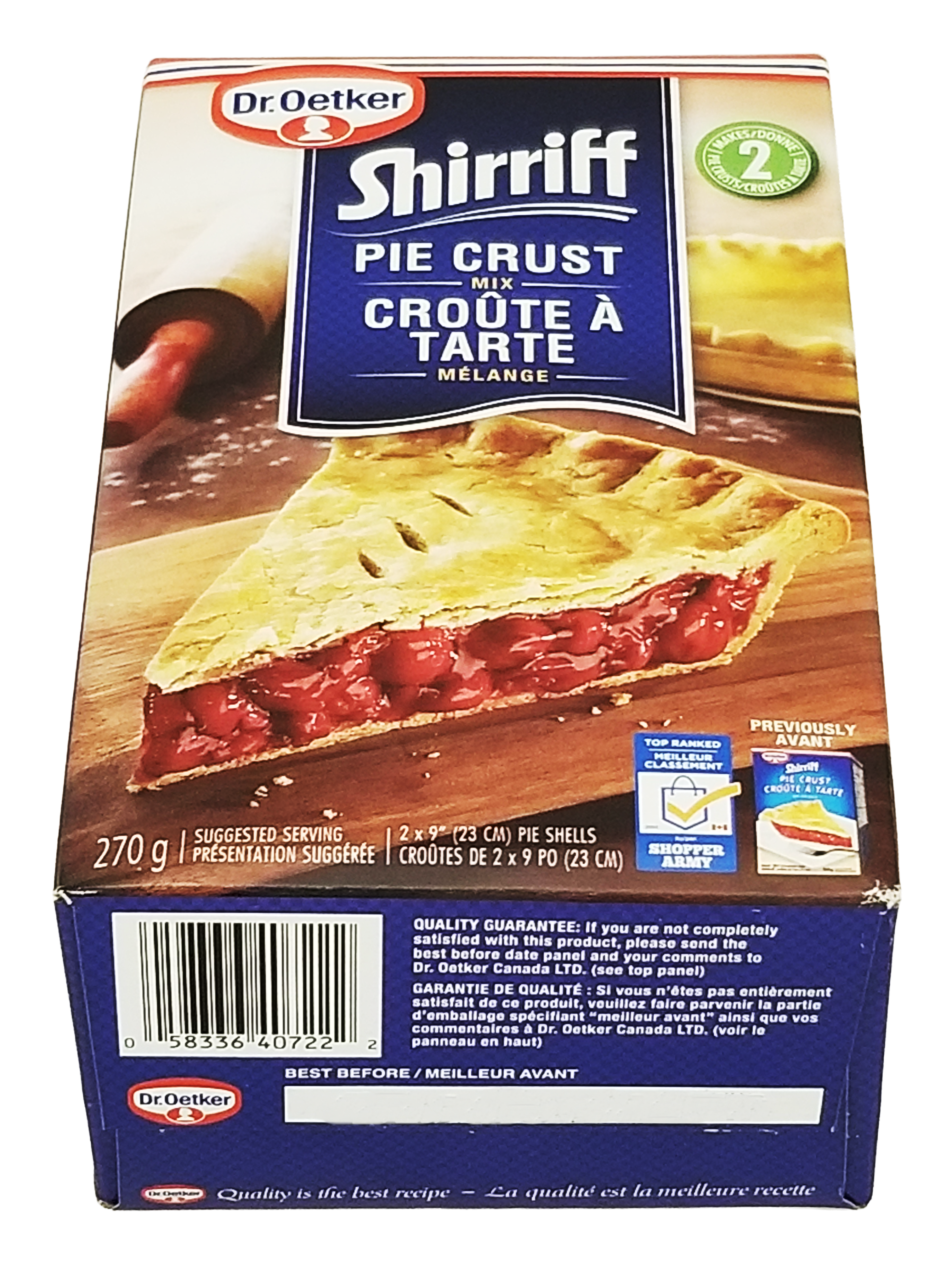 Box of Dr. Oetker Shirriff Pie Crust on a white background