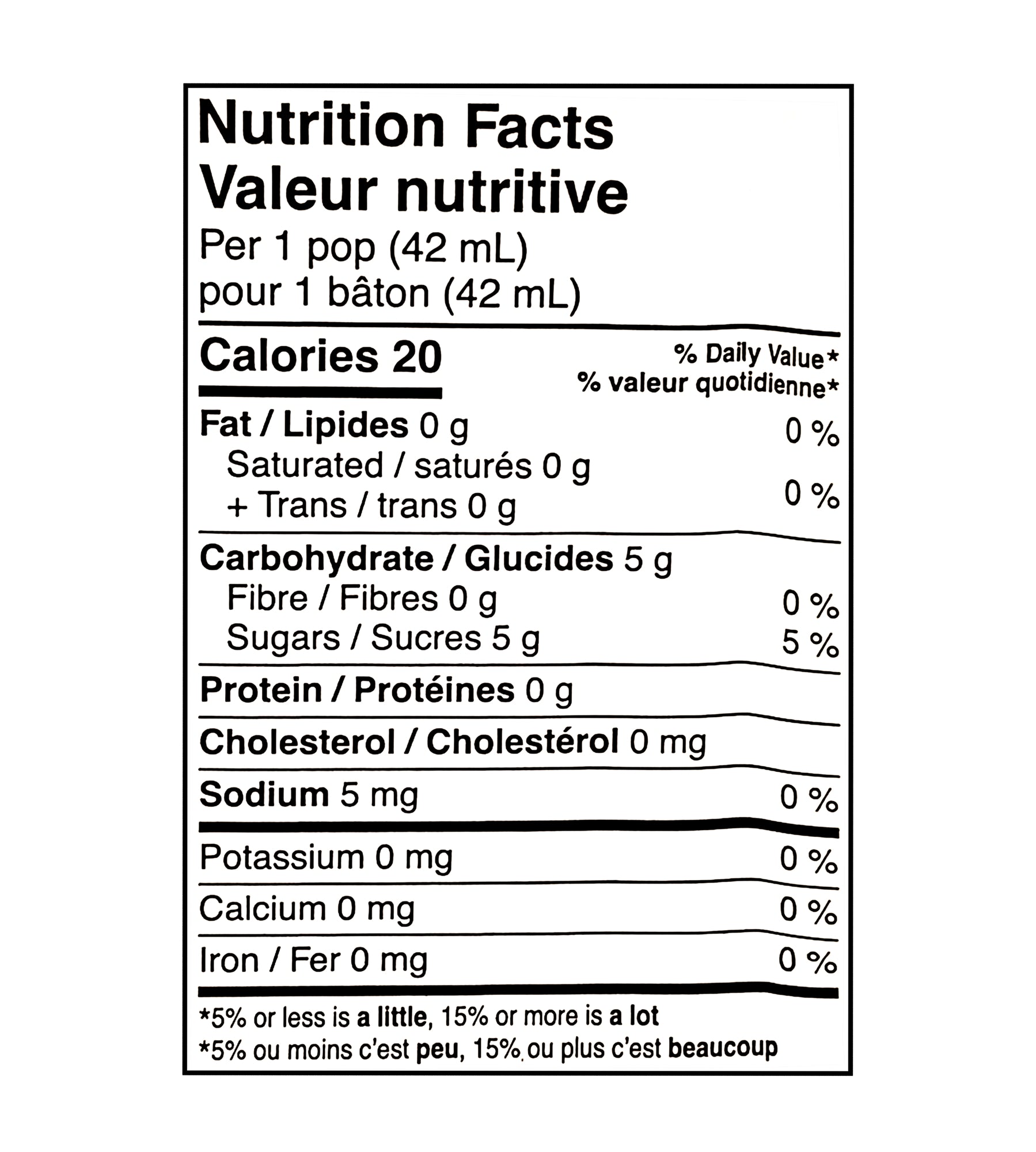 Dr Pepper Classic Freeze Pops 42ml nutrition facts label