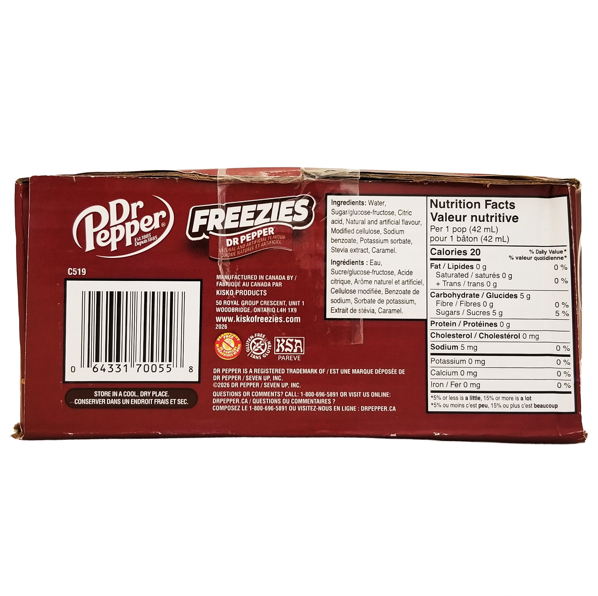 Dr Pepper Classic Freeze Pops 48-Pack side panel view