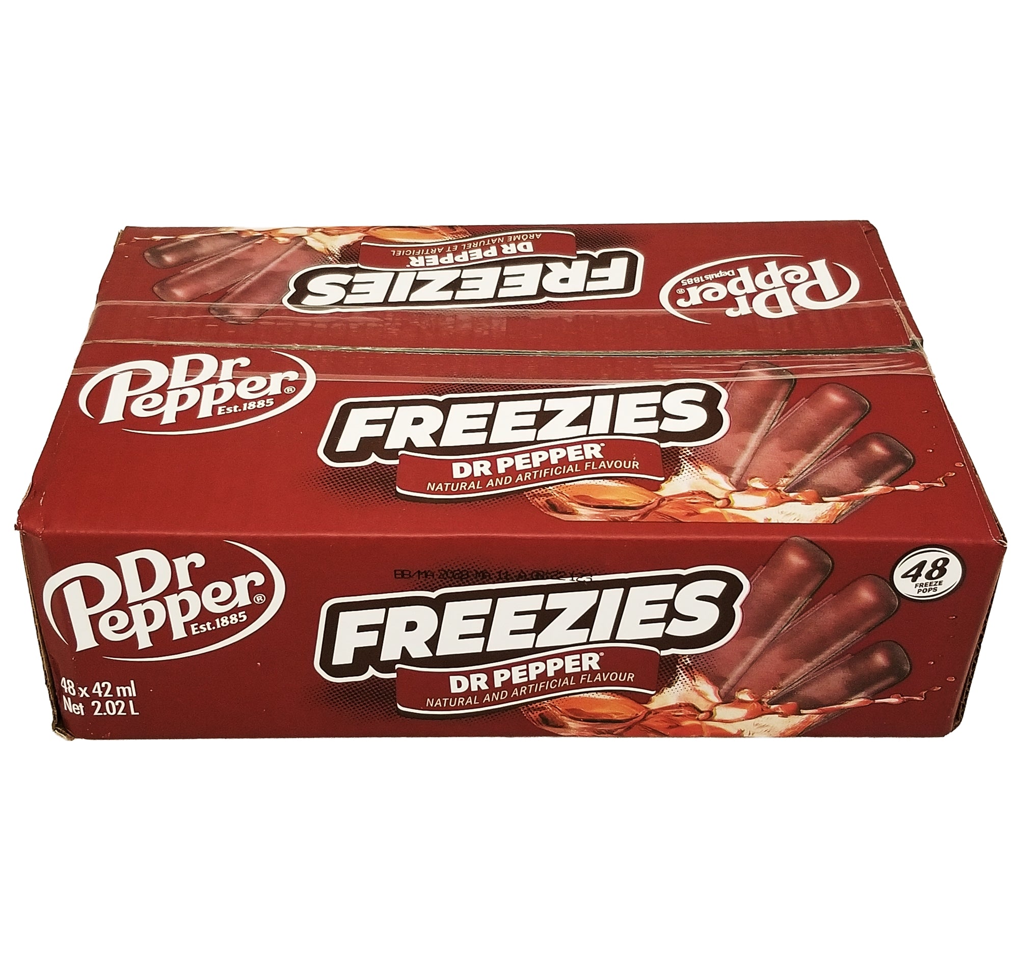 Dr Pepper Classic Freeze Pops 48-Pack 42ml top view of box