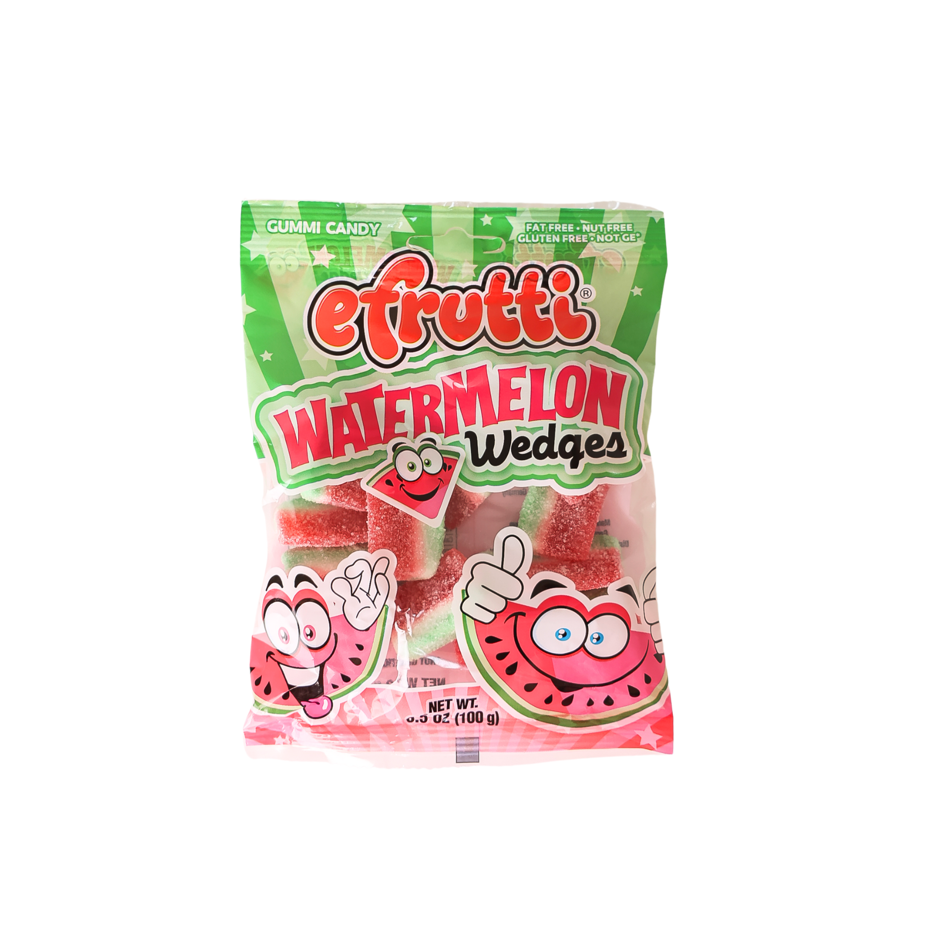 Efrutti Watermelon Wedges Gummy Candy, 100g, front of bag.