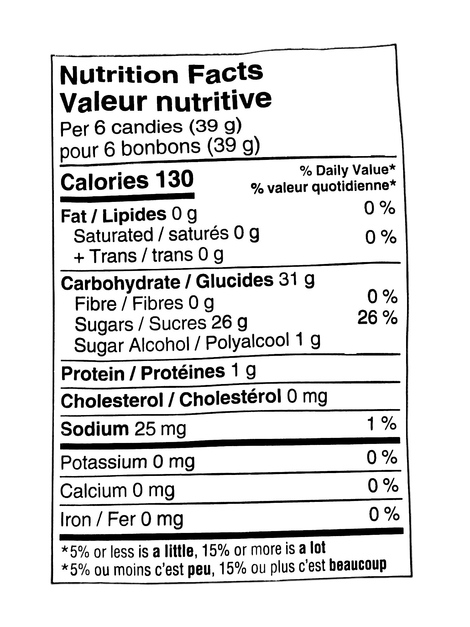 Efrutti Creamy Dreamy Strawberry Batch Gummy Candy, 100g, nutrition facts label.