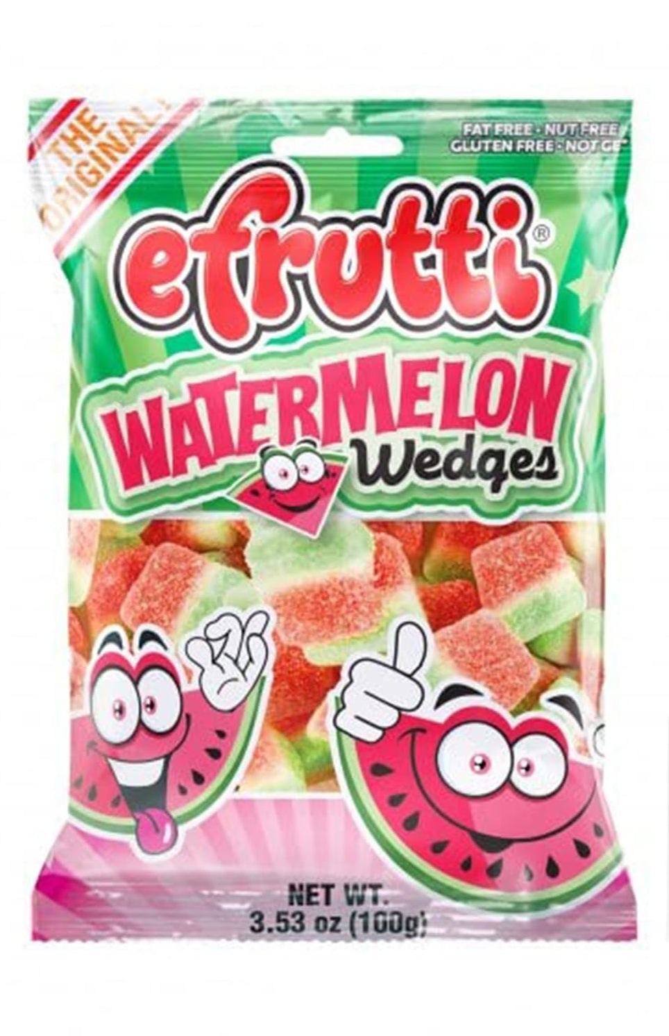 Efrutti Watermelon Wedges Gummy Candy, 100g, front of bag.