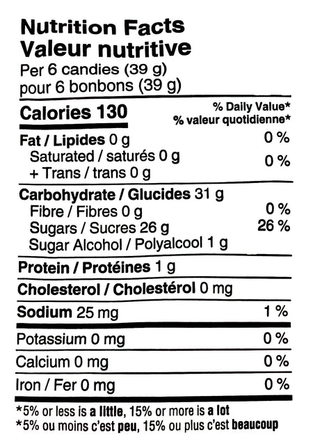 Efrutti Watermelon Wedges Gummy Candy, 100g, nutrition facts label.