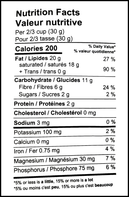 ELAN Organic Coconut Smiles, 125g/4.4 oz., Bag, nutrition facts label