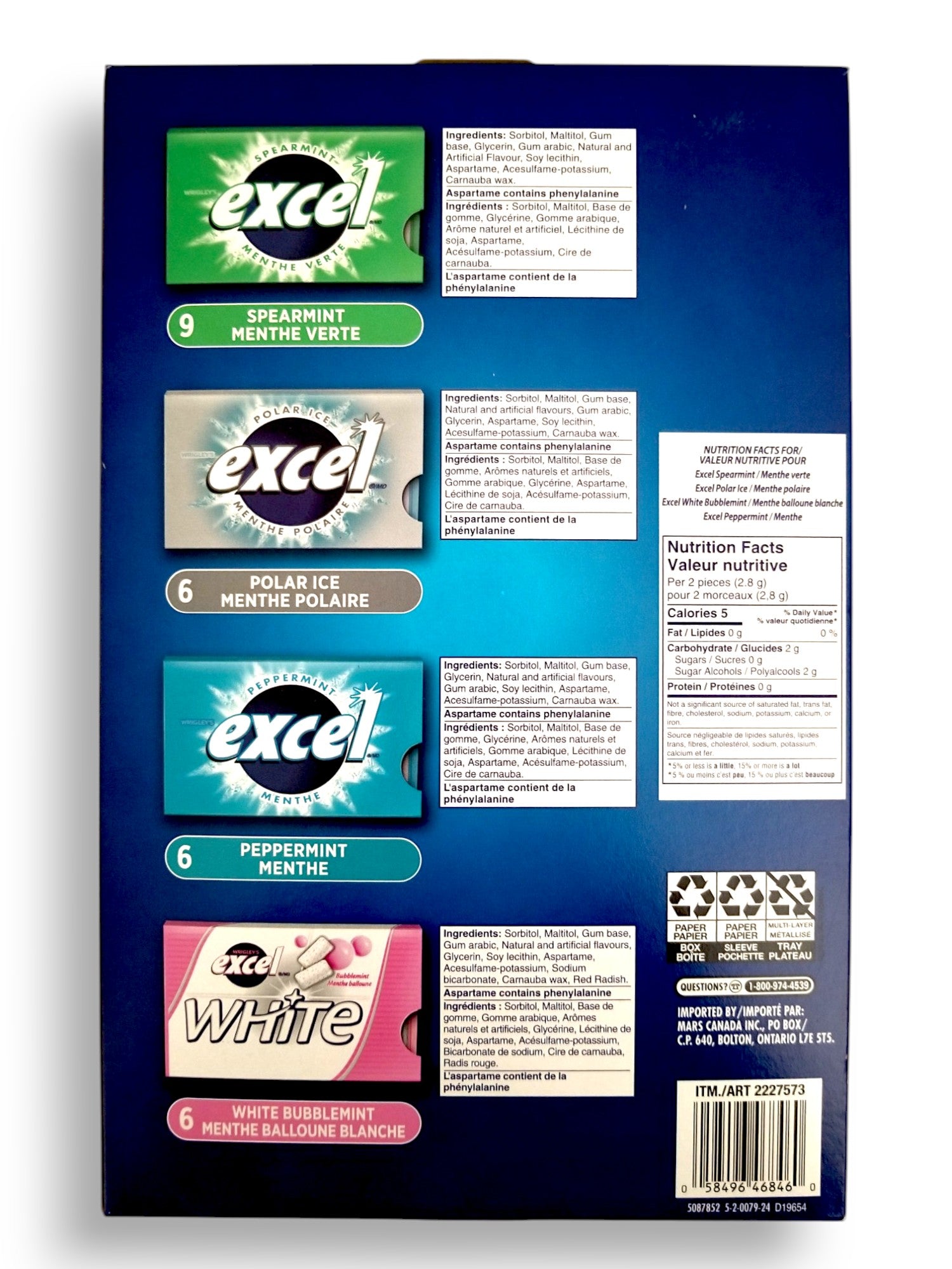 Excel Sugar-Free Gum, Variety Pack 27x12pc/324-Pieces