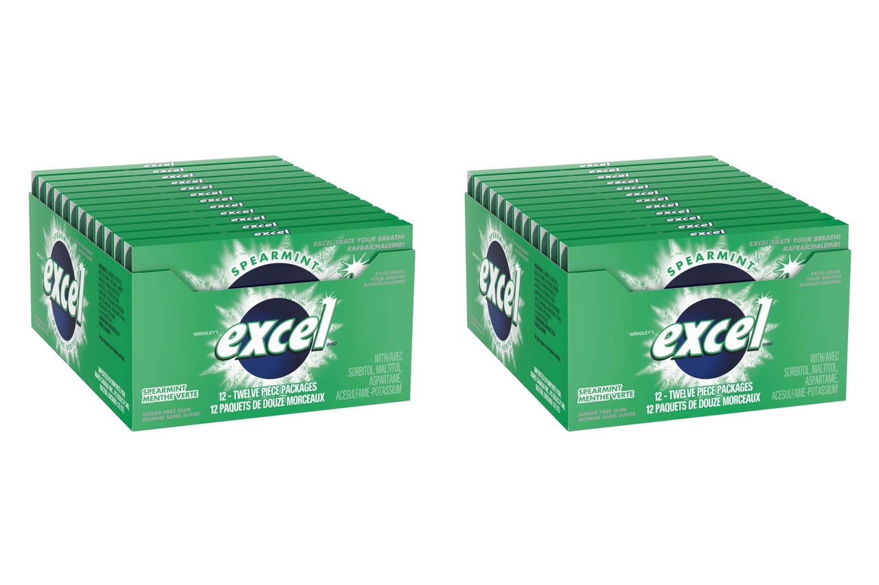 Excel Sugar-Free Gum, Spearmint, 12 Count (2 Pack) {Imported from Canada}