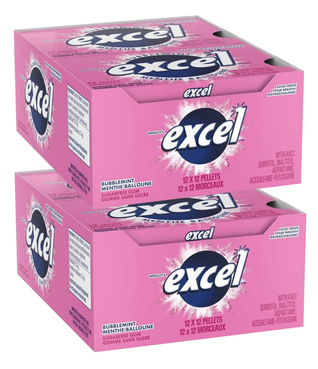 Excel White Sugar-Free Gum Bubblemint 12ct/2 Pack {Imported from Canada}