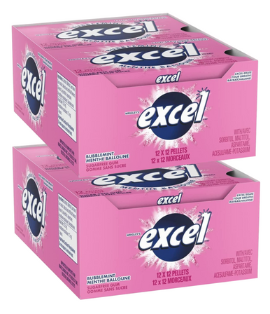 Excel White Sugar-Free Gum Bubblemint 12ct/2 Pack {Imported from Canada}