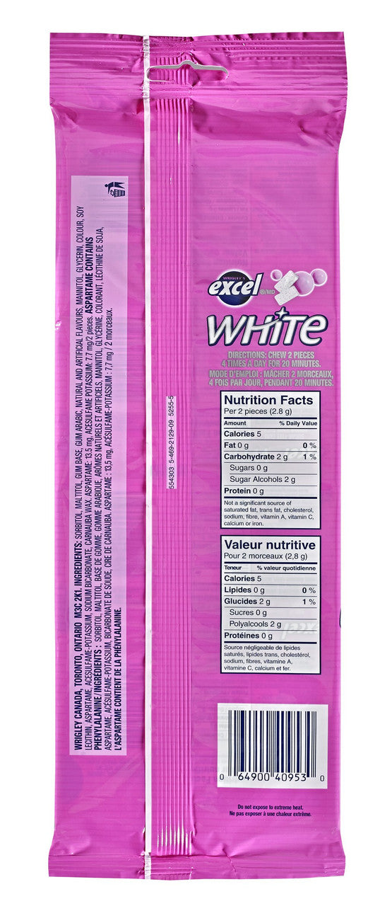 Excel White Chewing Gum Bubblemint (48 Count) Back Side