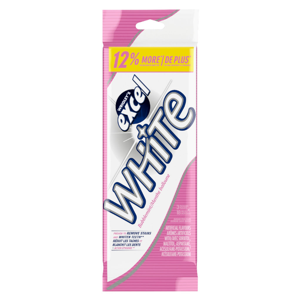 Excel White Chewing Gum White Bubblemint, 3 x 18 pieces, 54 pieces total Box