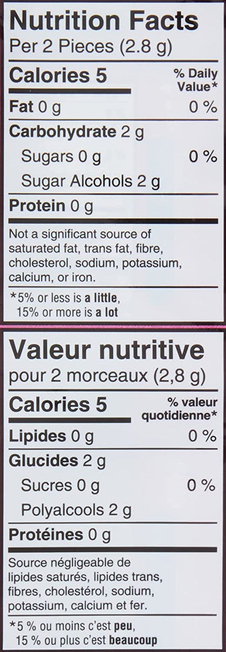 Excel White Chewing Gum White Bubblemint, 3 x 18 pieces, 54 pieces total Box Nutrition Facts