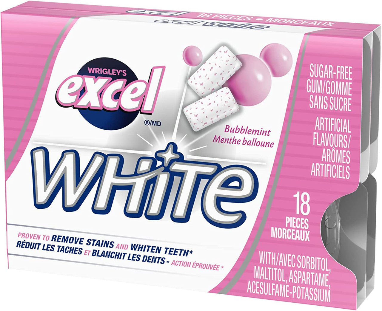 Excel White Chewing Gum White Bubblemint, 3 x 18 pieces, 54 pieces total Box Right Angle