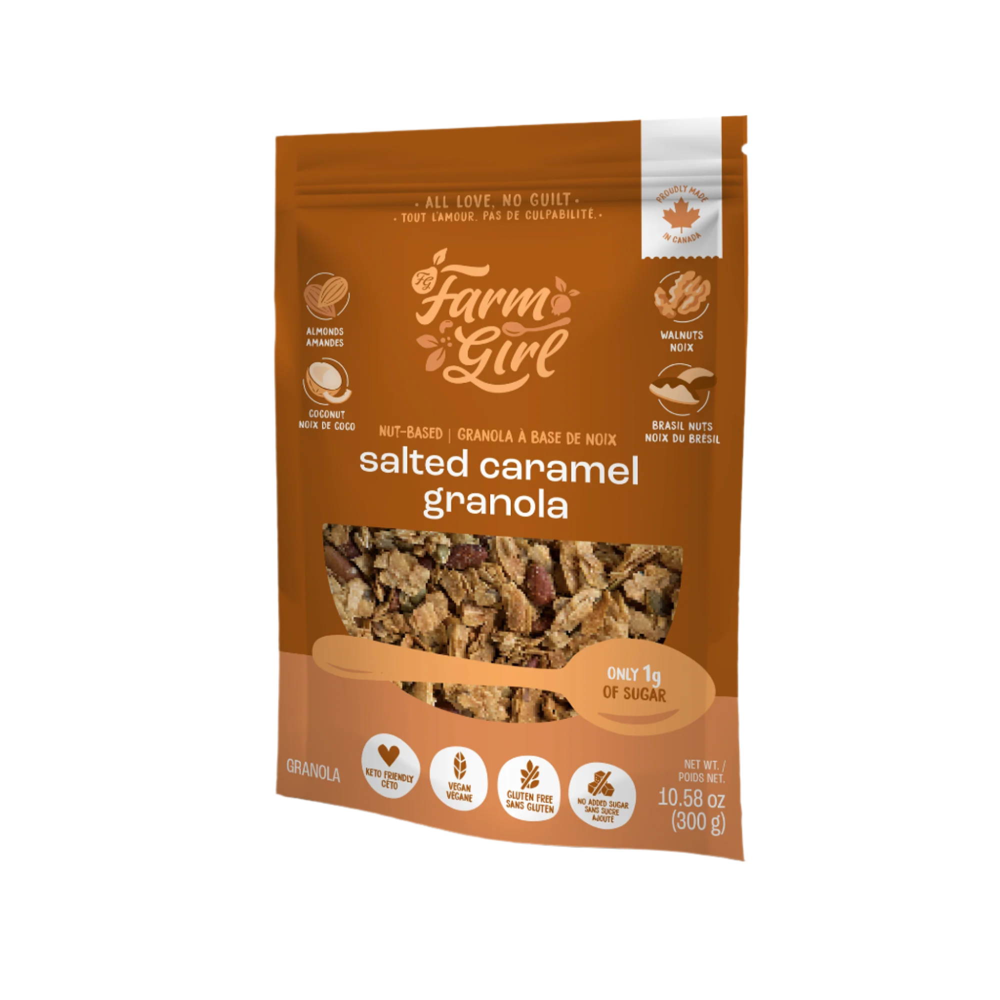 Front of Farm Girl Salted Caramel Granola, 300g/10.58 oz on a white background