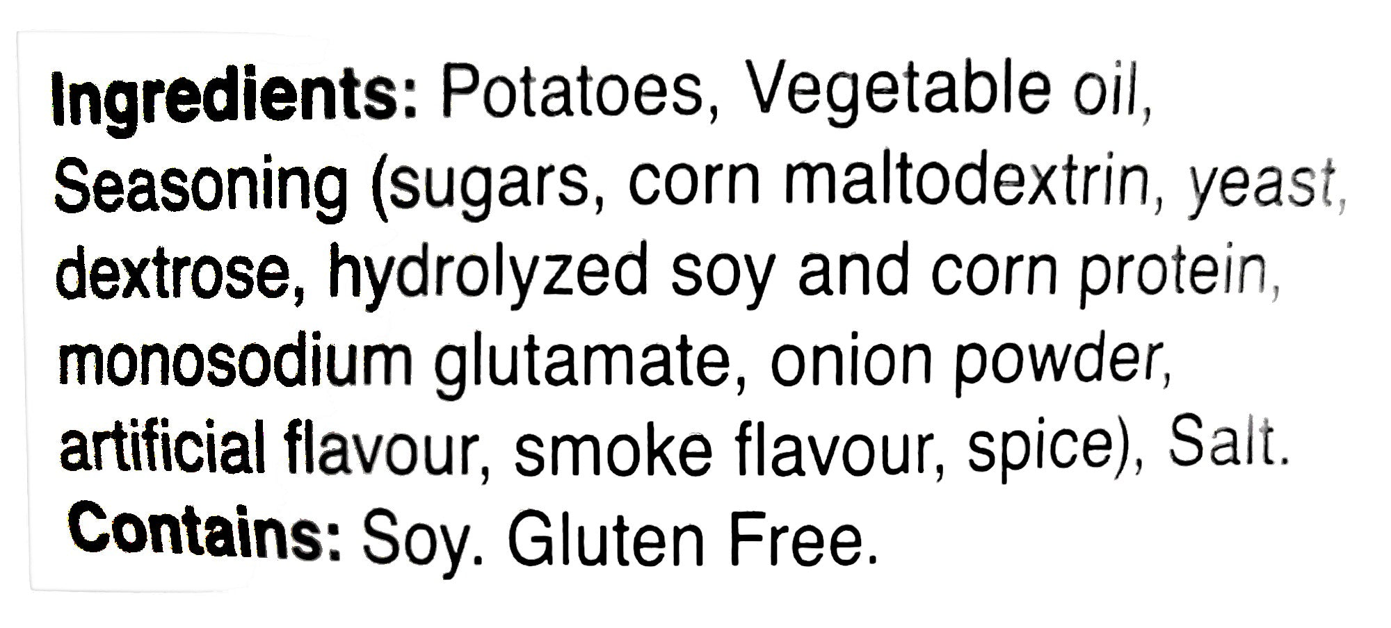 Family's Best Smokey Bacon Potato Chips, 130g/4.6 oz., Bag, ingredients label.