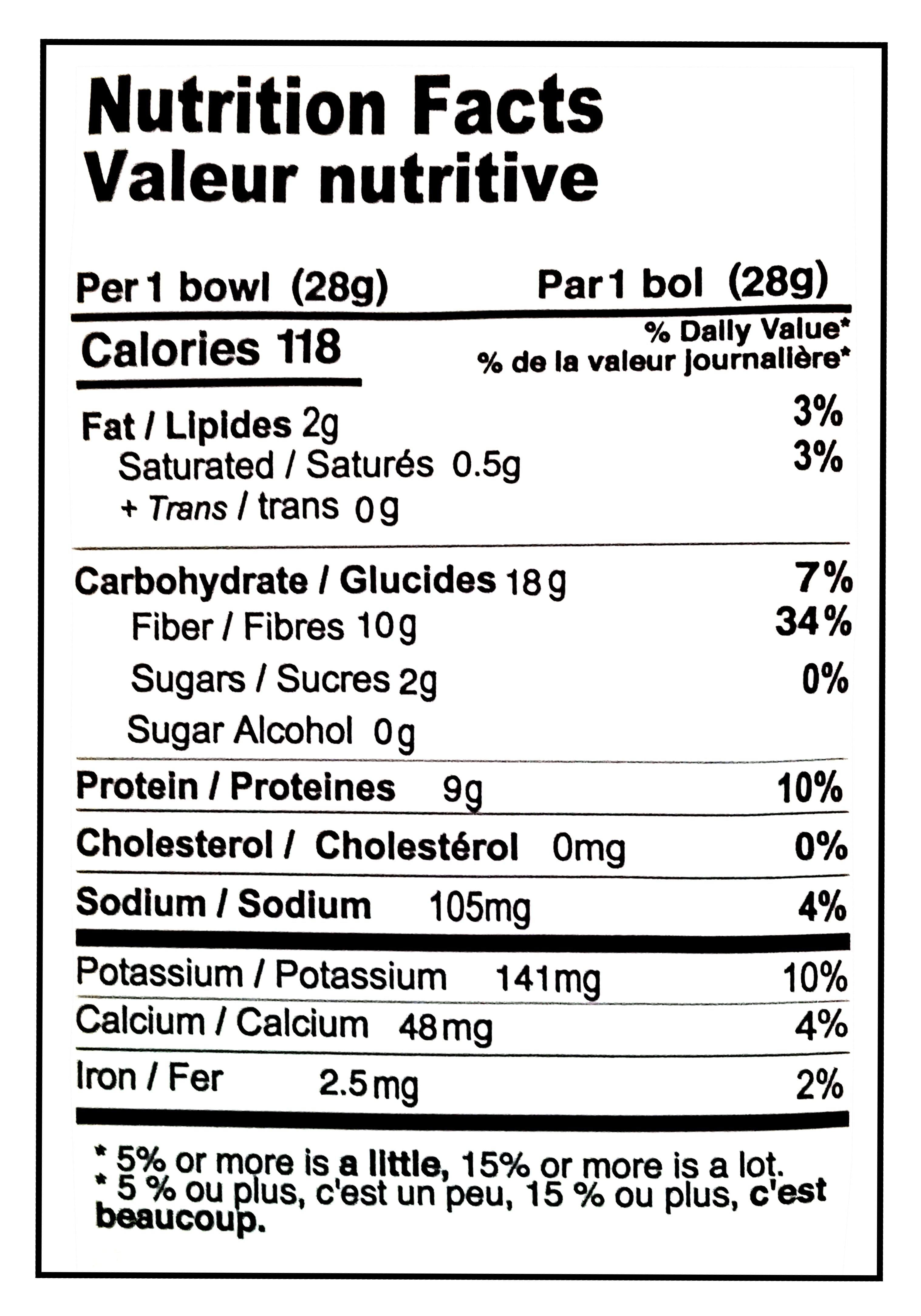 Nutrition facts label for Farm Girl Babanapple Fritter Cereal, 280g/9.8 