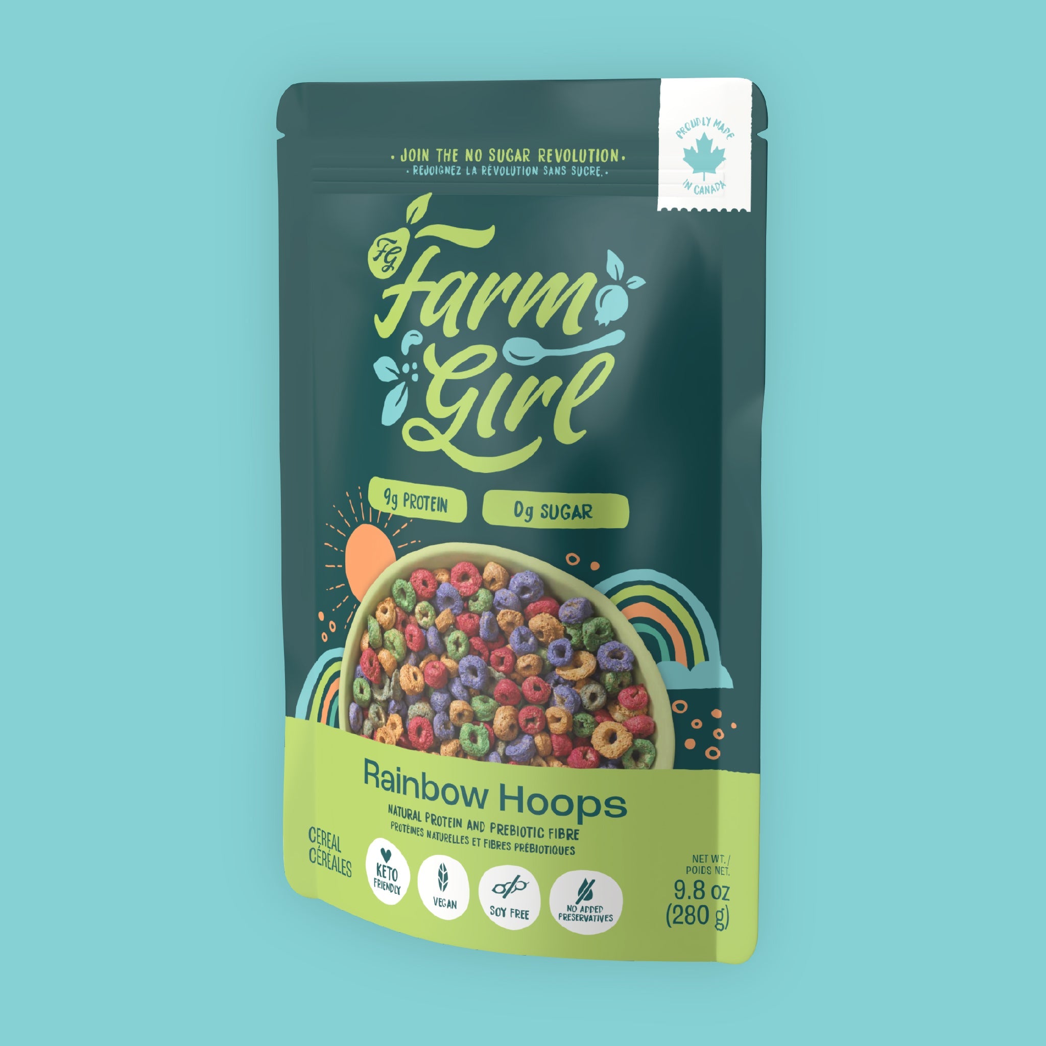 Farm Girl Rainbow Hoops Cereal, 280g/9.8 oz. - Front Of Pouch