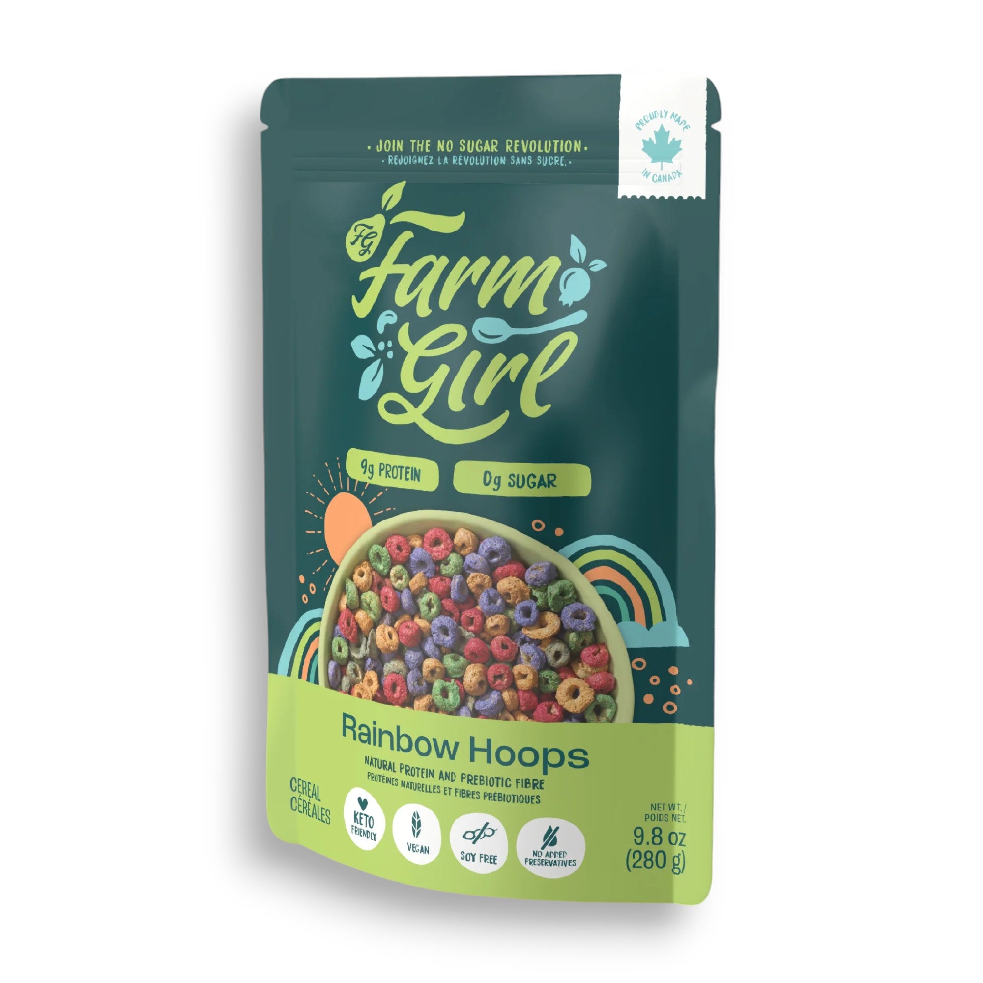 Farm Girl Fruity Hoops Cereal, 280g/9.8 oz., Pouch, front of pouch