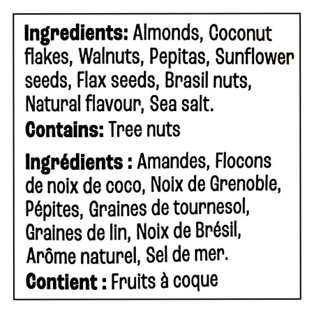 List of ingredients for Farm Girl Salted Caramel Granola, 300g/10.58 oz on a white background