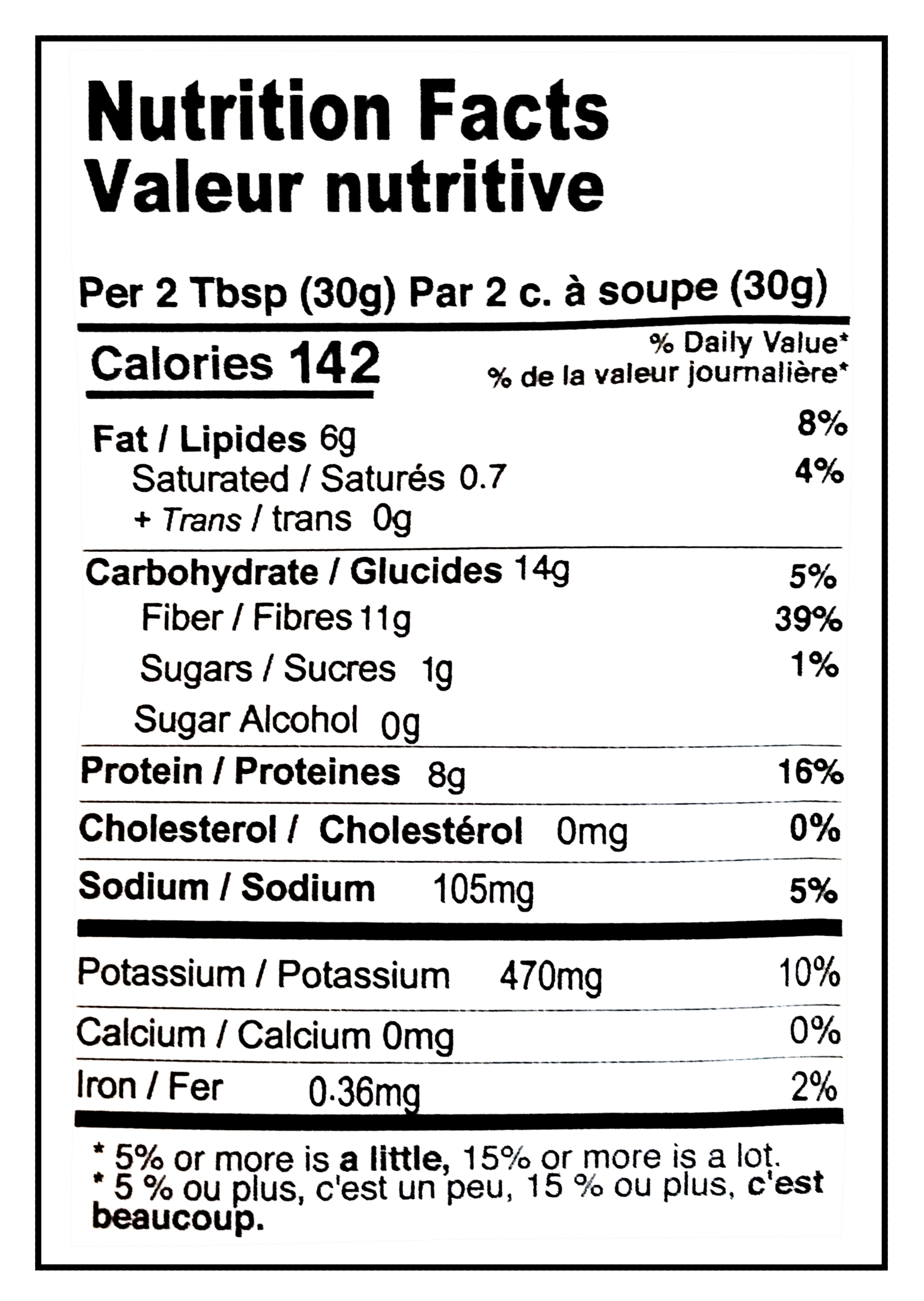 Nutrition facts label for Farm Girl Vanilla Pancake & Waffle Mix, 300g/10.58 oz with detailed calorie count and nutritional content per serving.