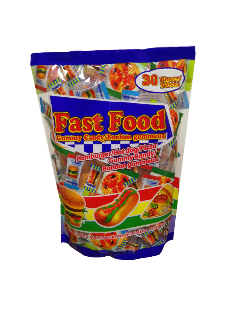 Fast Food Gummy Candy, Hamburger, Hot Dog, Pizza Candies, 30 pieces, 400g/14.1 oz. Bag {Imported from Canada}