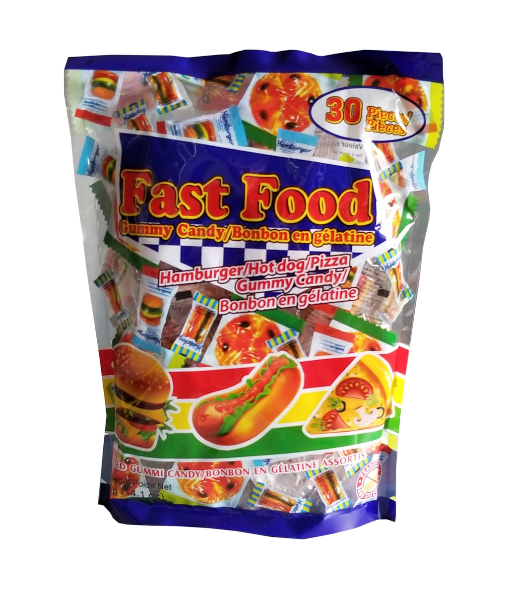 Fast Food Gummy Candy, Hamburger, Hot Dog, Pizza Candies, 30 pieces, 400g/14.1 oz. Bag {Imported from Canada}