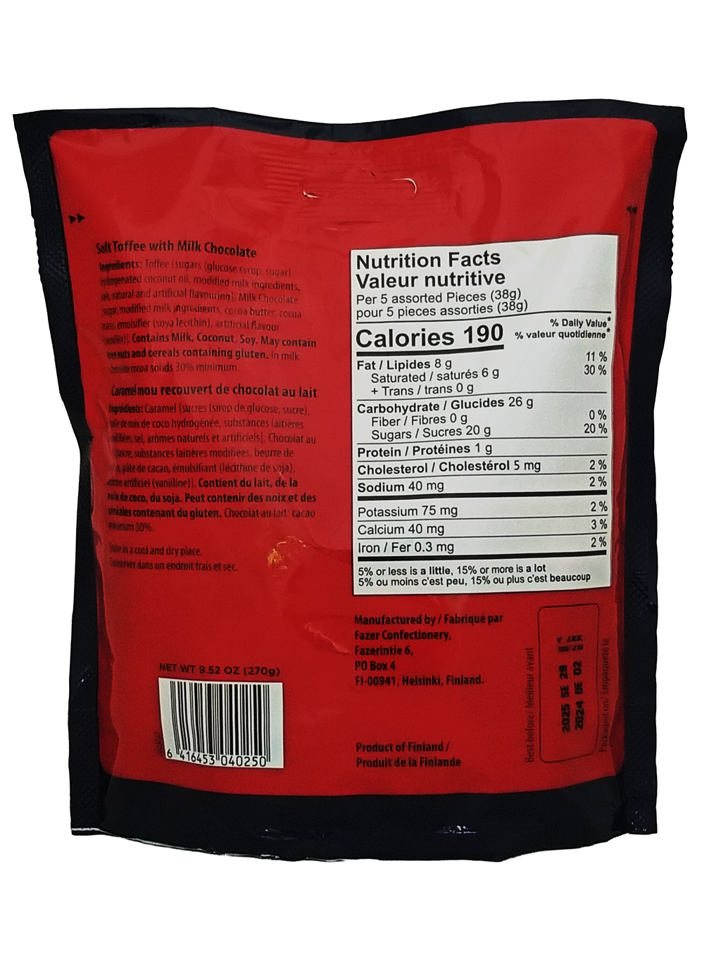 Fazer Dumle Original Soft Toffee Candy Enrobed In Milk Chocolate, 270g/9.5 oz with a white background