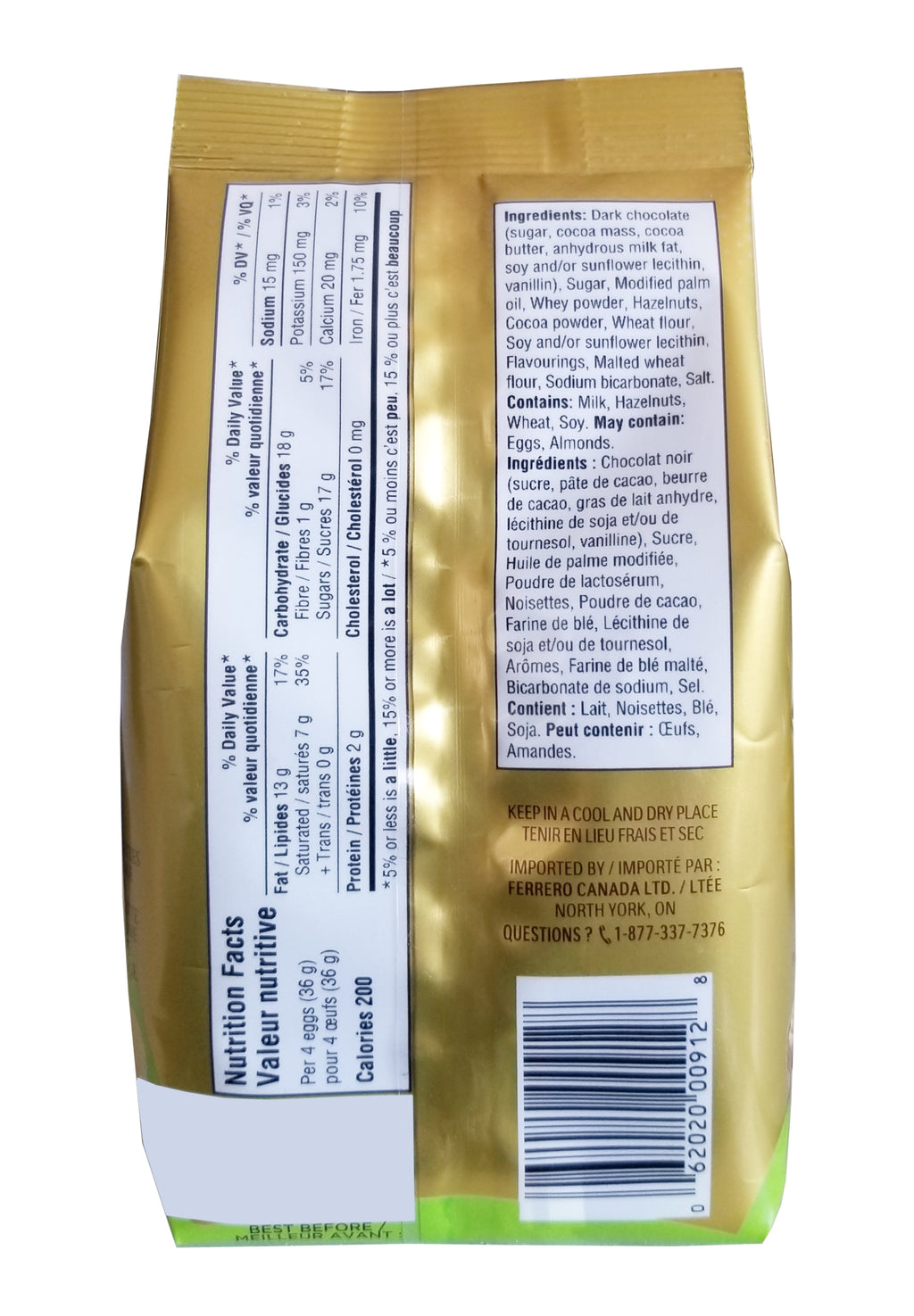 Ferrero Rocher Golden Eggs, Dark Chocolate with creamy Hazelnut, 90g/3.1 oz. Bag {Imported from Canada}