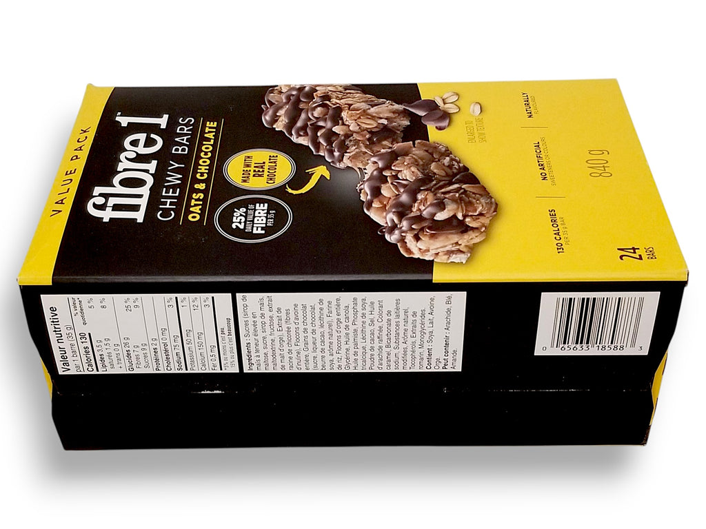 Fibre 1 Chewy Oats & Chocolate Bars, 24 Bars, 840g/1.8 lbs. Box - Side