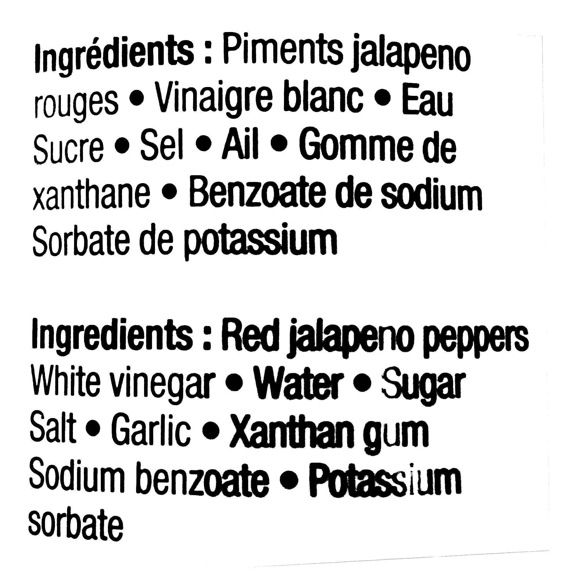 Firebarns Sriracha Sauce, 500ml, ingredients label.