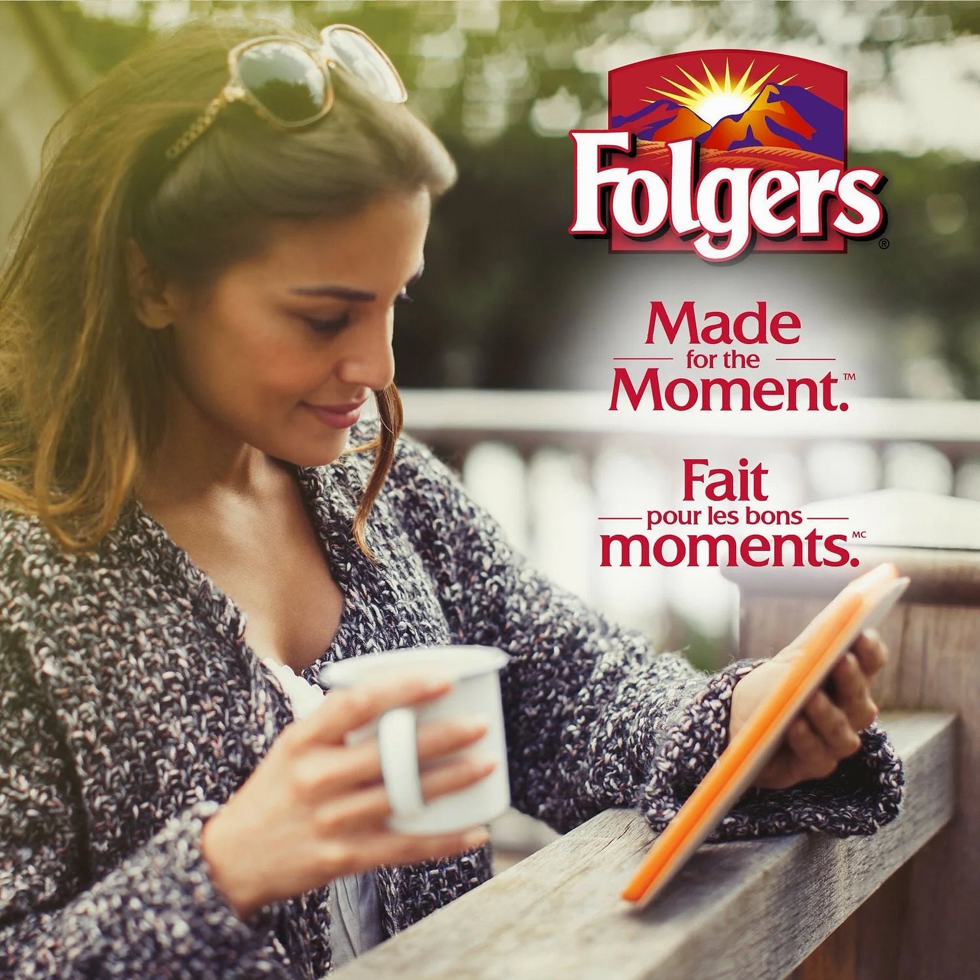 Folgers Classic Roast Ground Coffee – 272 g (9.6 oz) - Woman enjoying Folgers coffee