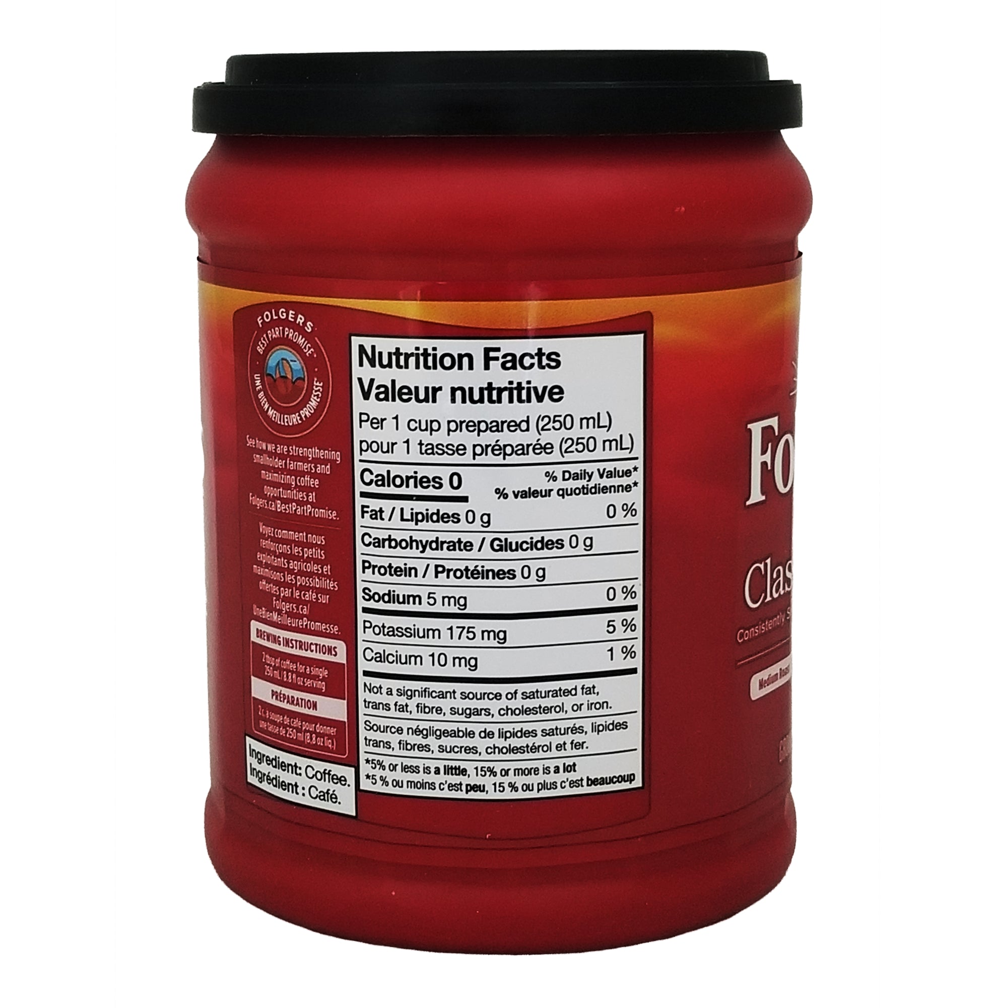 Folgers Classic Roast Ground Coffee – 272 g (9.6 oz) - Nutrition