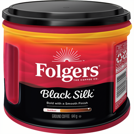 Folgers Dark Roast Black Silk Ground Coffee, 641g/22.6 oz. - Front Of Canister