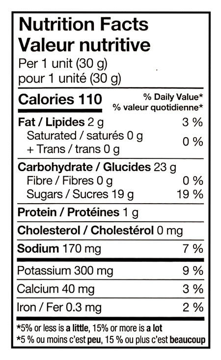 Nutrition facts label for Folgers Hot Or Cold Instant Latte, Caramel Drizzle Flavored, 4 Packets, 120g with black text on a white background