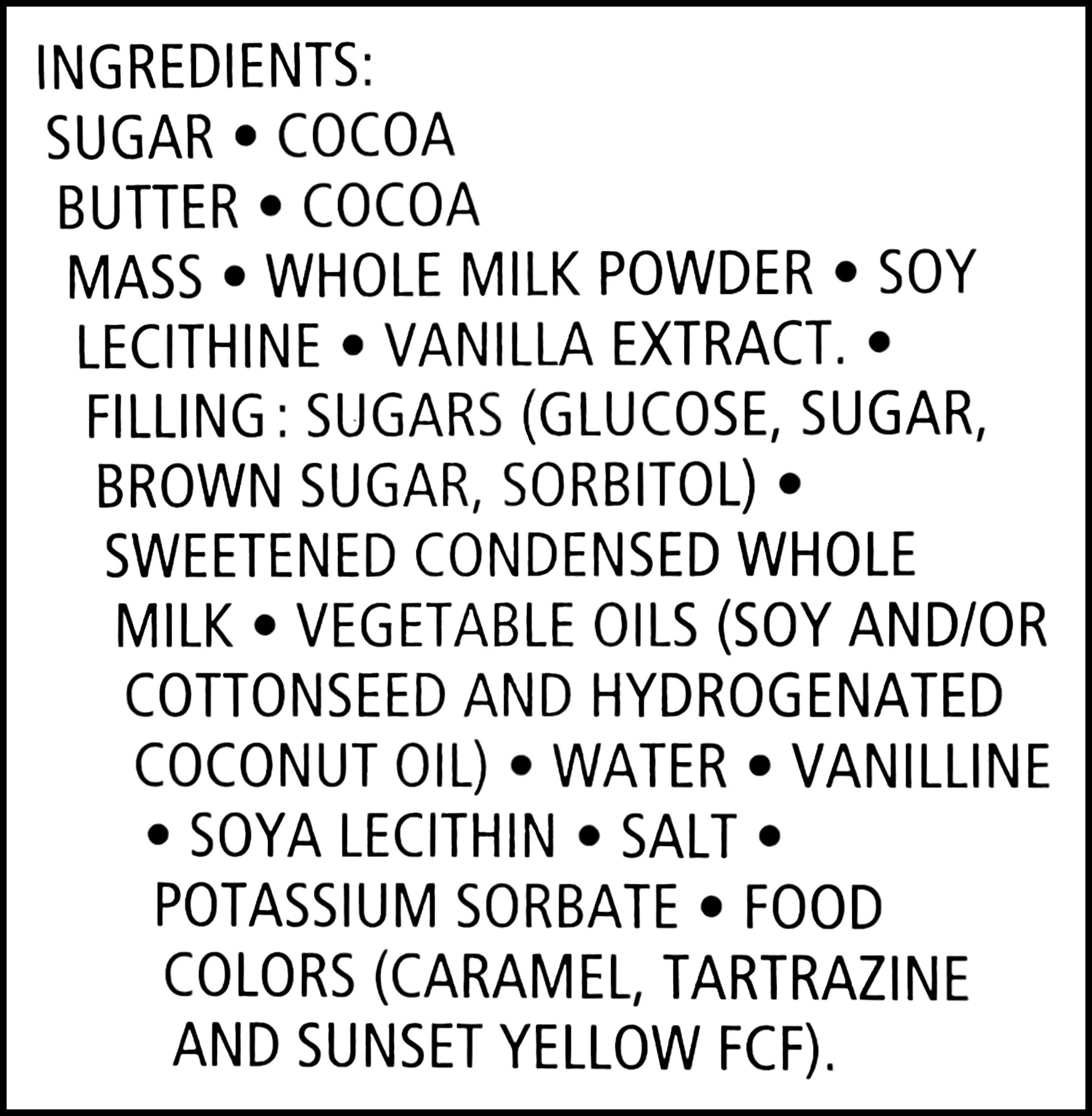 Freddo Caramel Filled Milk Chocolate Pumpkins, Individually Wrapped, 40 pcs, 240g/8.5 oz., ingredients label