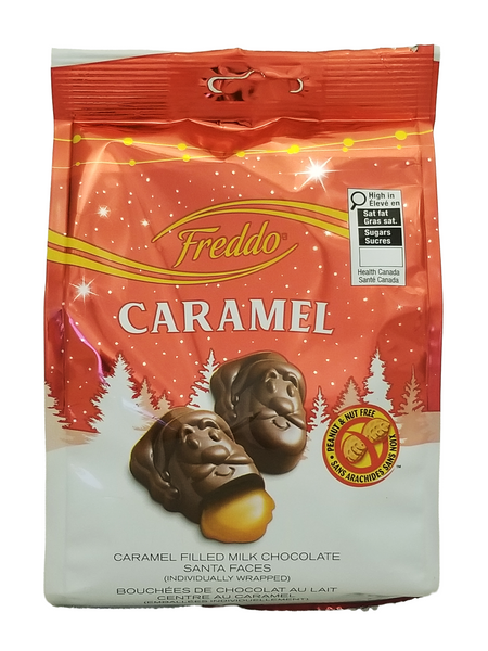 Freddo Caramel chocolate Santa face package 150g with red and white design