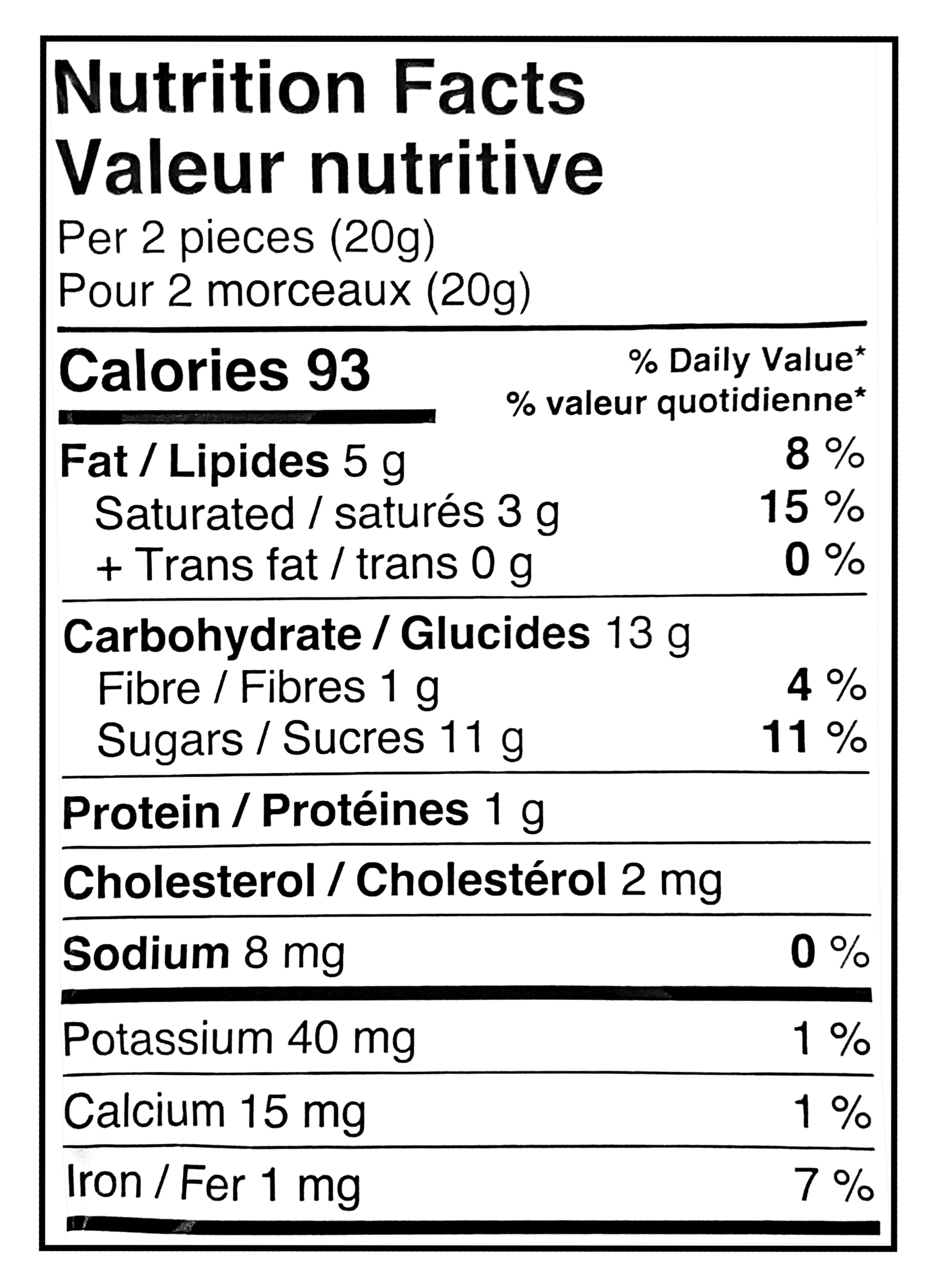 Nutrition facts label for Freddo Caramel Filled Milk Chocolate Santa Faces - 150g with detailed calorie and nutrient information.