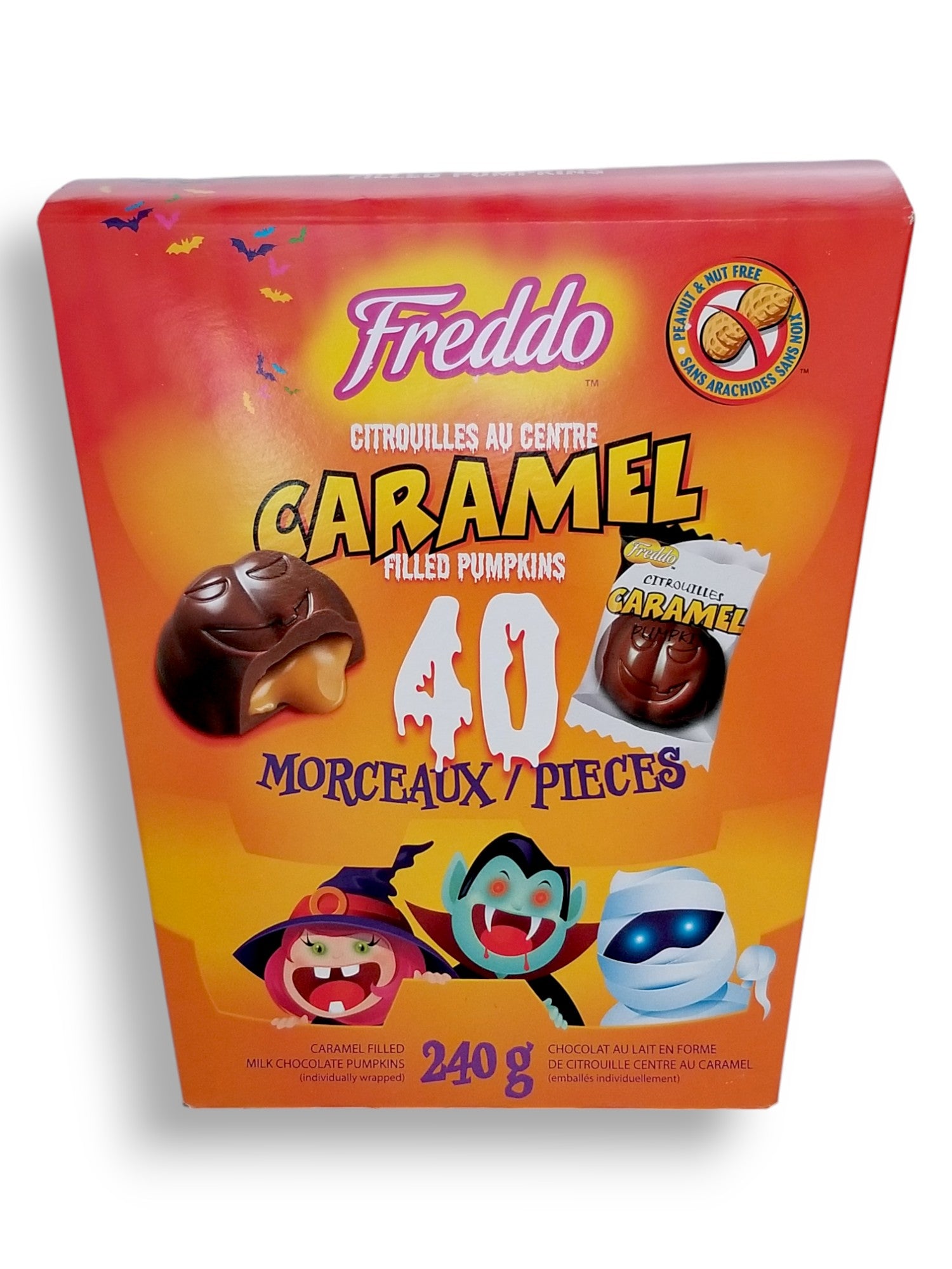 Freddo Caramel Filled Milk Chocolate Pumpkins, Individually Wrapped, 40 pcs, 240g/8.5 oz., front of box